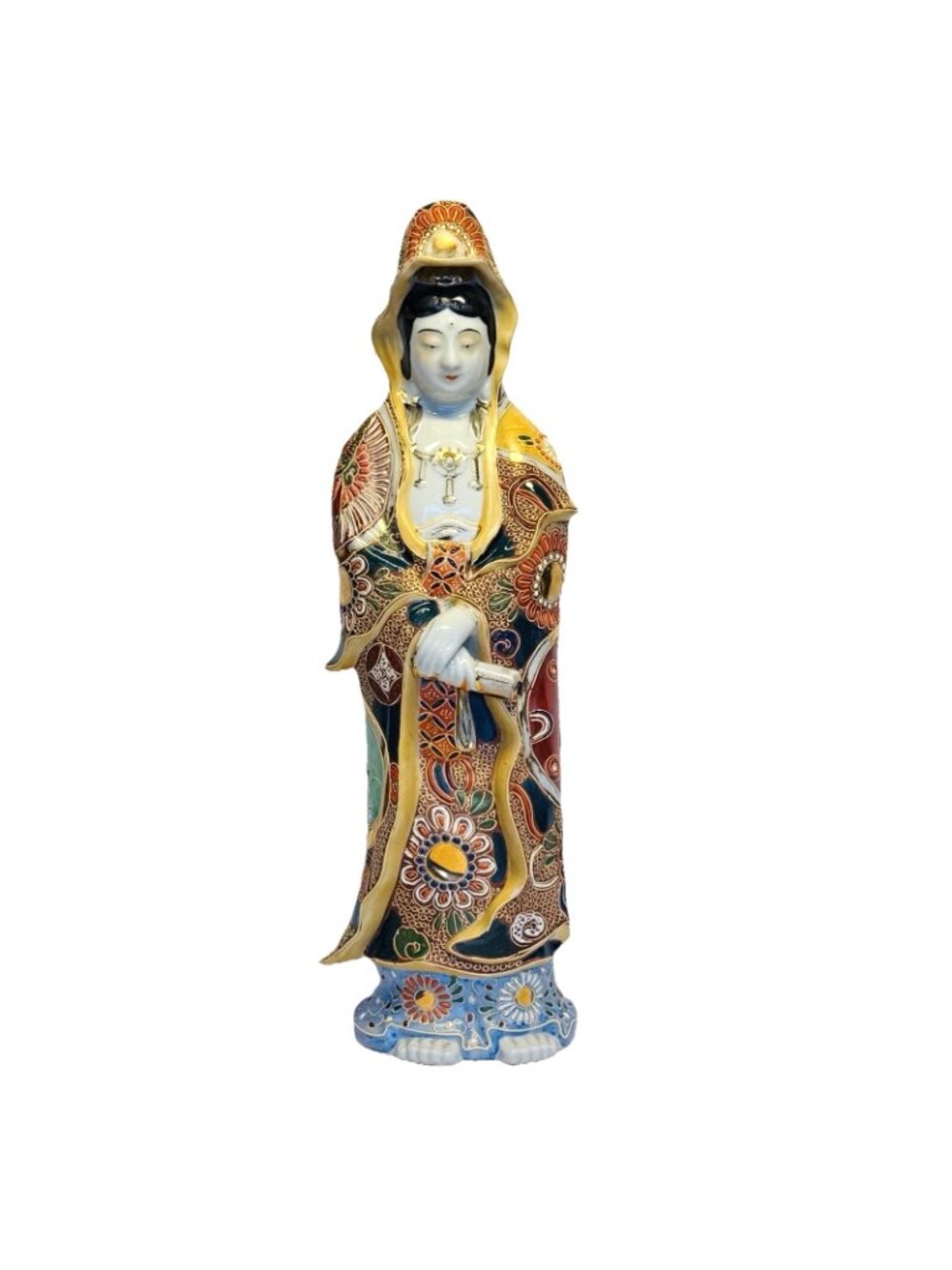 Japanese Kutani Buddhist Bodhisattva Kannon Kuan Yin Mercy Statue Moriage - Picture 2 of 15